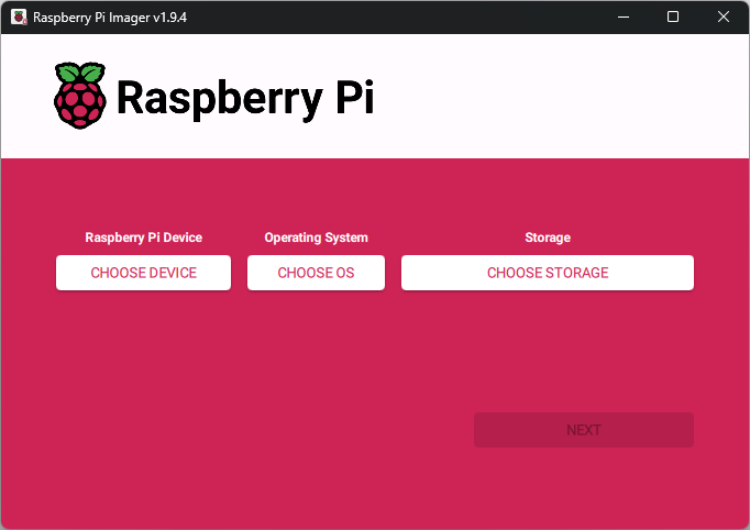A screenshot of Raspberry Pi imager, step one