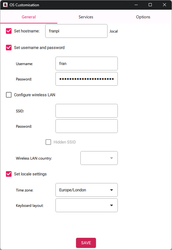 A screenshot of Raspberry Pi imager, step two